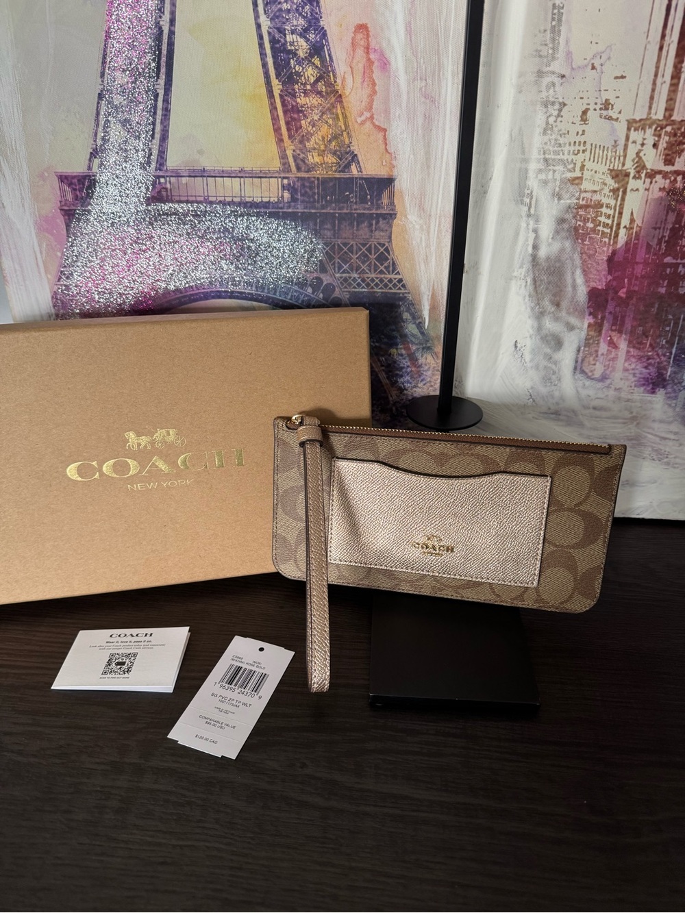 Coach Signature Canvas & Leather Wristlet Wallet NWT